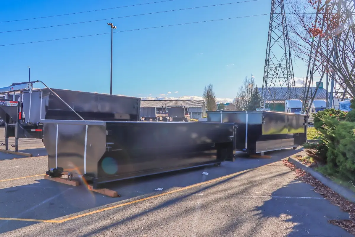 Roll-off dumpster ready for waste disposal at job site for 15 Yard Dumpster Rental in Five Forks